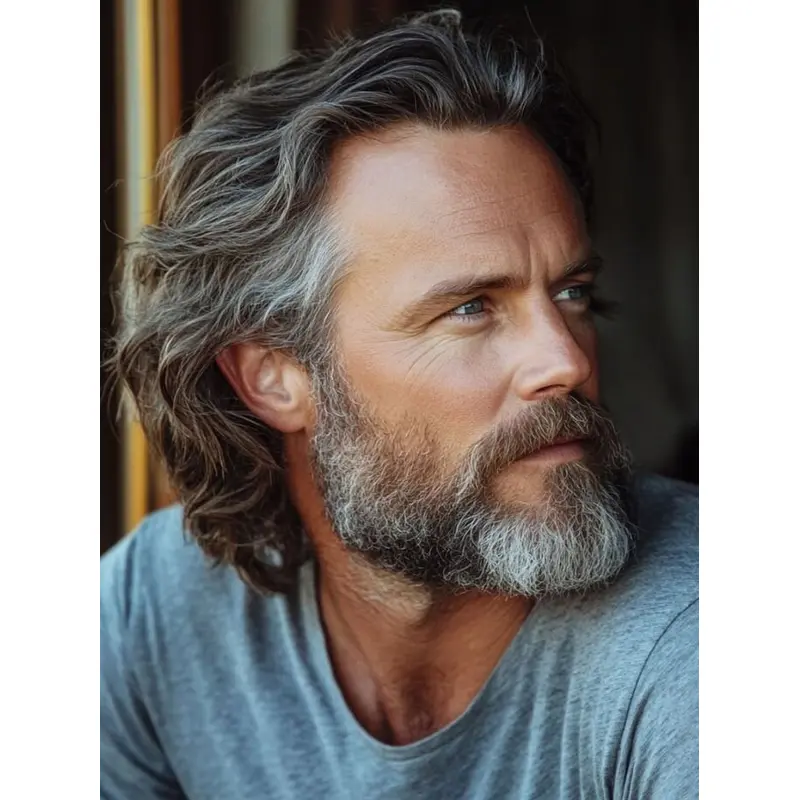 Gray Wigs For Men Wavy Lace Front Remy Human Hair Layered Wigs