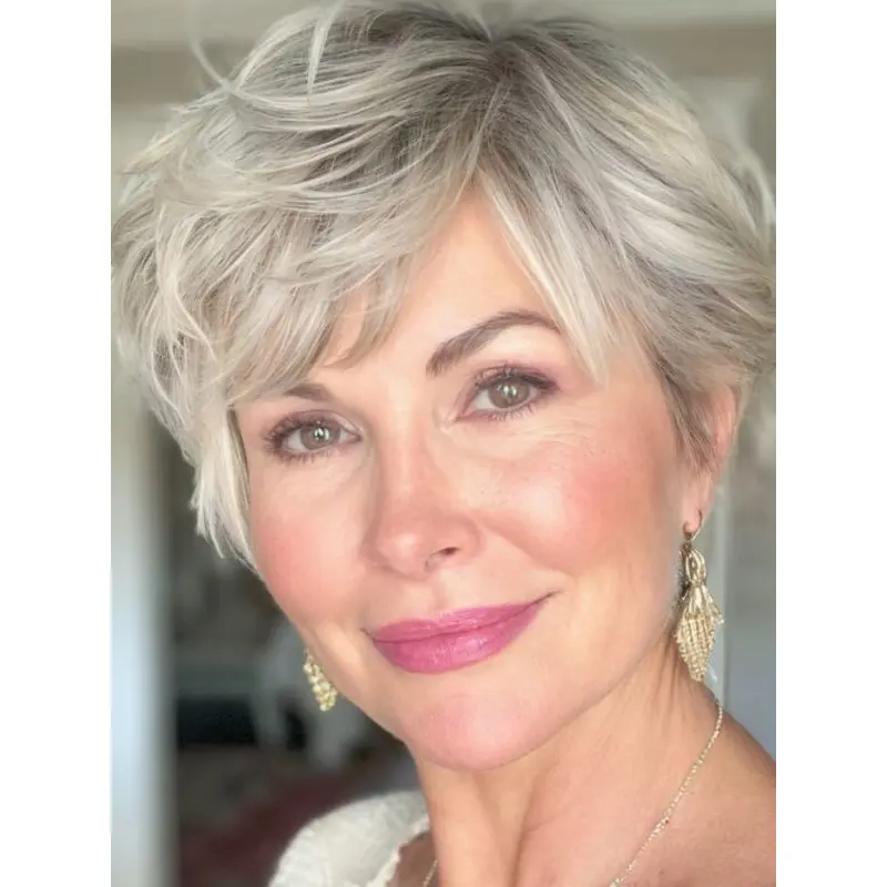 Human Hair Short Pixie Wigs Grey 6" Wigs