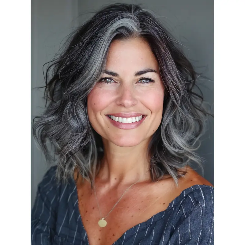 Salt And Pepper Grey Wigs Synthetic Layered 14" Shoulder Length Wigs