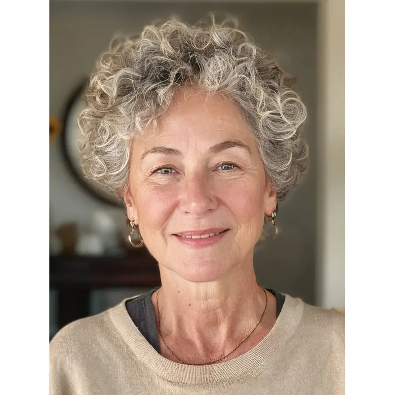 Short Gray Curly Wigs Synthetic 6" Monofilament Wigs