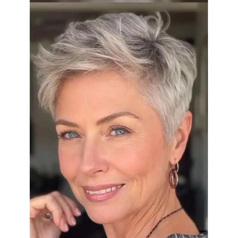 Short Grey Wigs Straight Boycuts Remy Human Hair Monofilament 4" Wigs