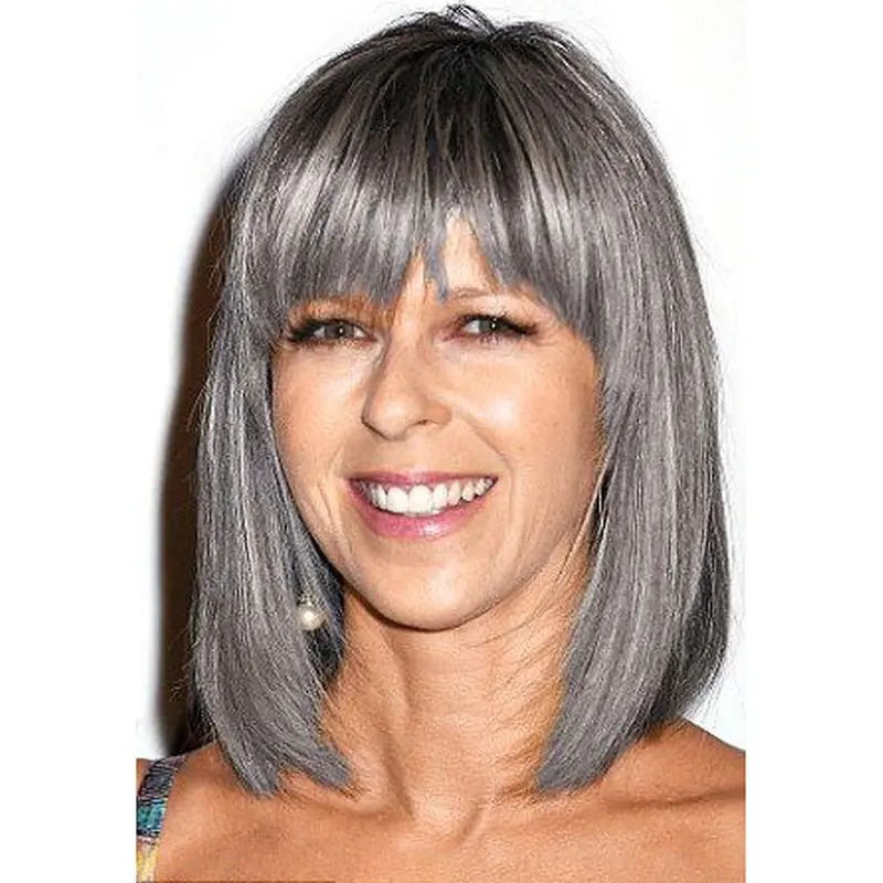 12" Straight Shoulder Length Lace Front Grey Wigs for Lady