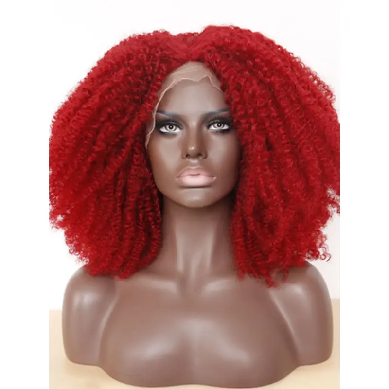 African American Kinky Curly Synthetic Lace Front Red Wigs 14 Inches