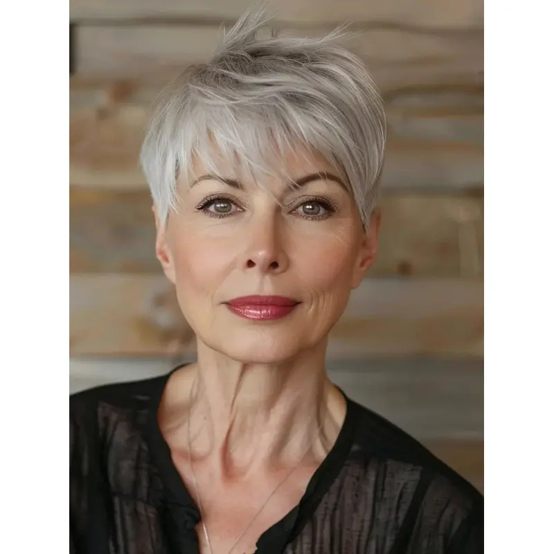 Grey Hair Wigs For Women Remy Human Hair Boycuts 4" Cropped Wigs