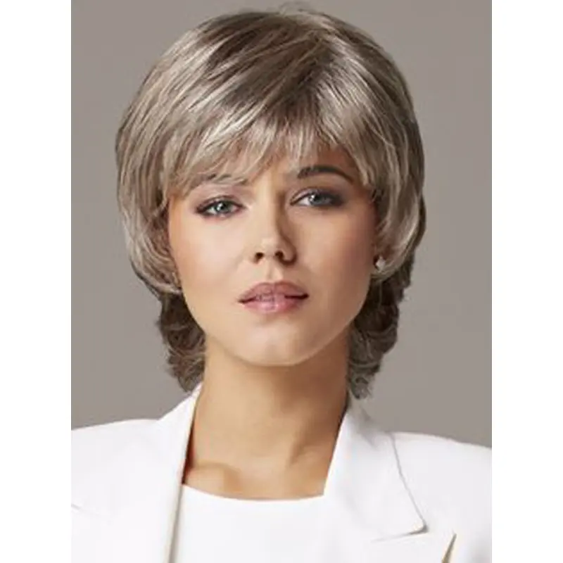 Grey Lady Shorrt Wavy Lace Front Wigs