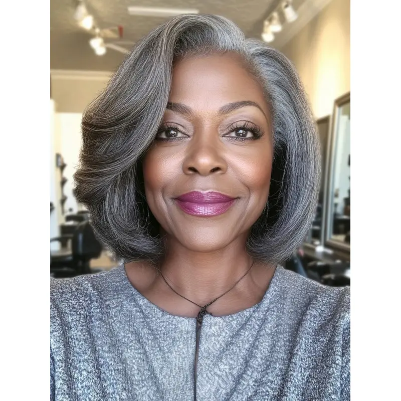 Human Hair Bob Wigs For African American Grey Wavy Lace Front Wigs
