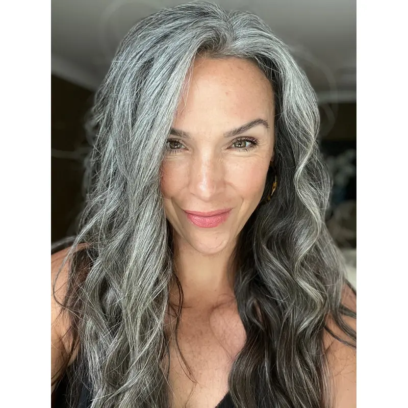 Lace Front Grey Wig Remy Human Hair Wavy Layered Long Wigs