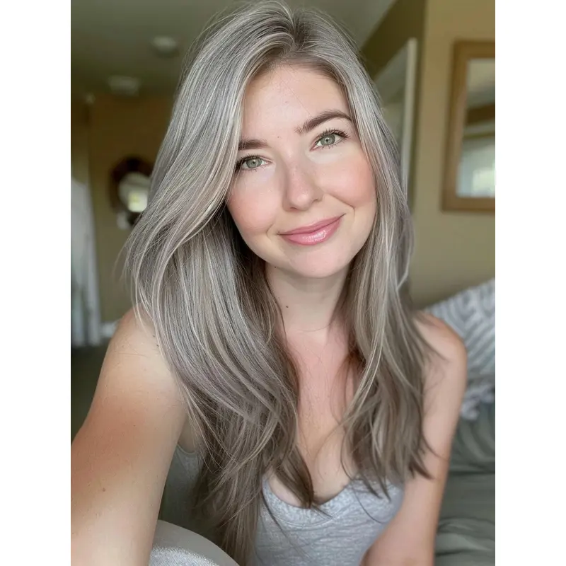 Long Grey Wig Straight Synthetic 18" Without Bangs Monofilament Wigs