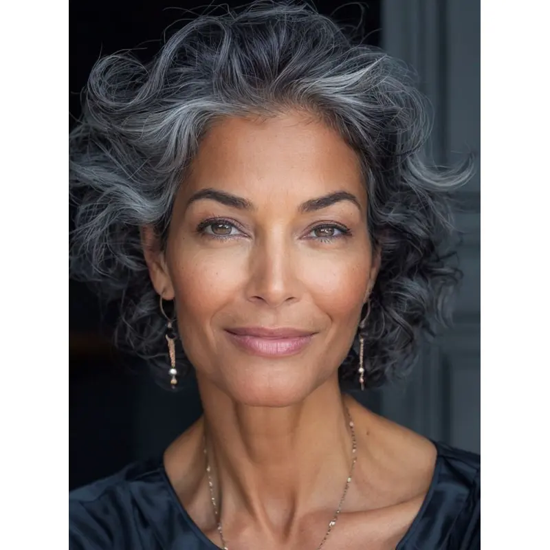 Salt And Pepper Short Wigs For African American Layered Monofilament 8" Wigs