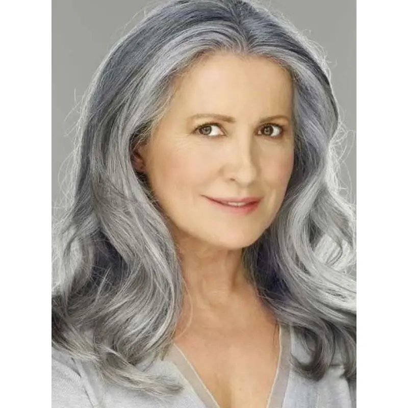 16" Wavy Shoulder Length Lace Front Grey Wigs for Lady