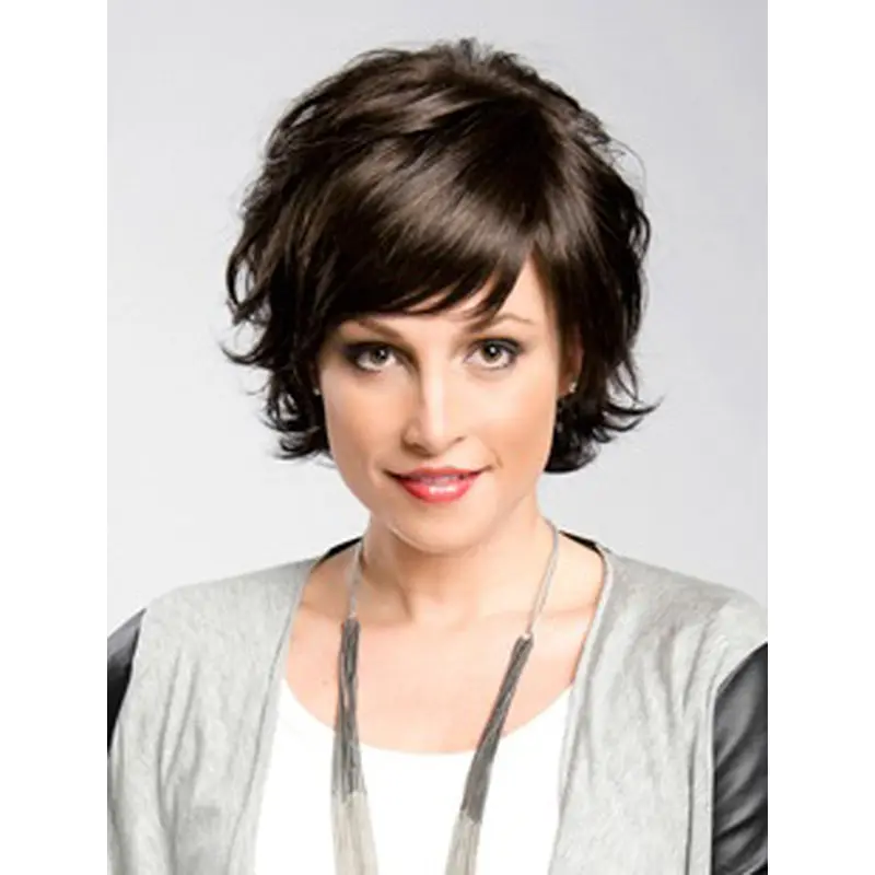 Amazing Chin Length Wavy Black With Bangs High Quality Wigs