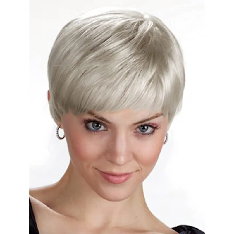 Easy Straight Cropped Synthetic Grey Wigs
