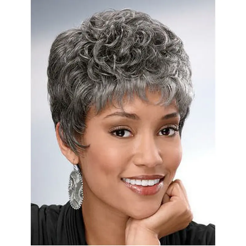 Great Curly Short Synthetic Grey Wigs