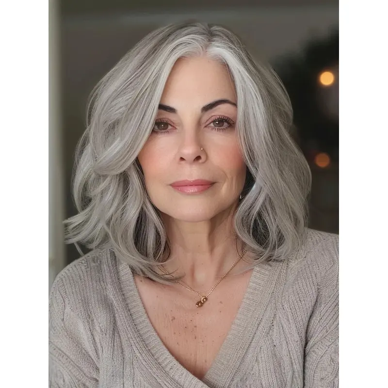 Grey Color Wigs Bobs Synthetic 14" Wavy Wigs
