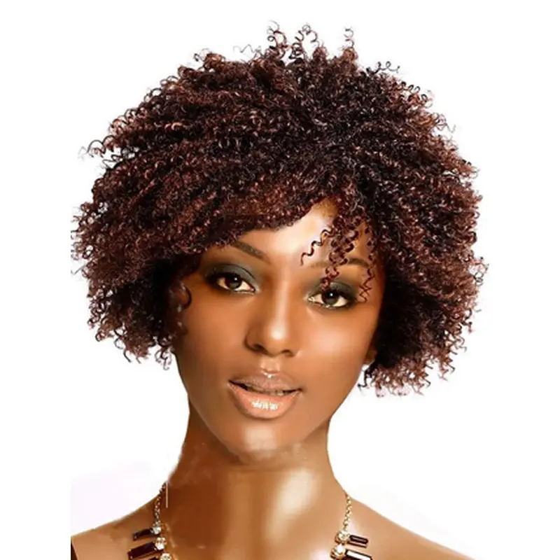 Light Brown Short Kinky Curly Bob Hairstyle Lace Front for Black Women