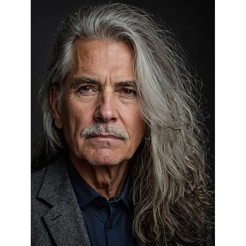 Men Long Hair Wigs Grey Wavy 16" Synthetic Wigs