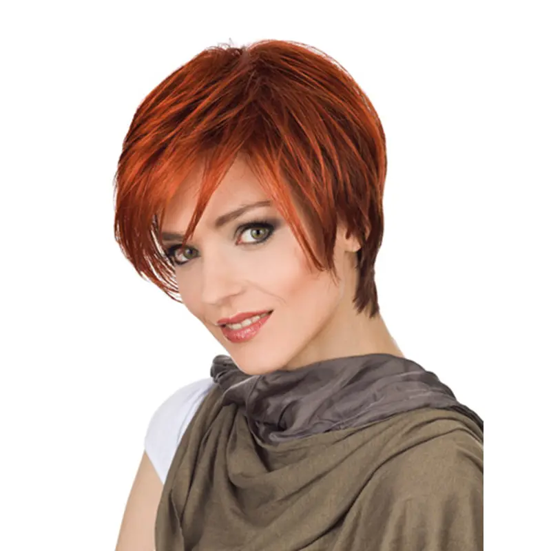 Red Flexibility With Bangs Monofilament Short Wigs