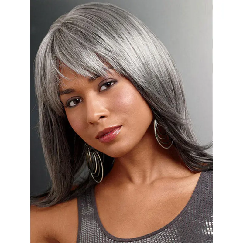 Stylish Lace Front Long Synthetic Grey Wigs