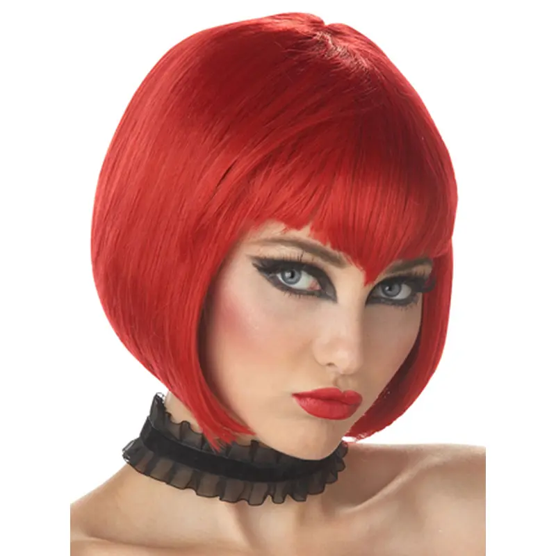 10 Inches Straight Bobs Cute Lace Front Synthetic Red Wigs