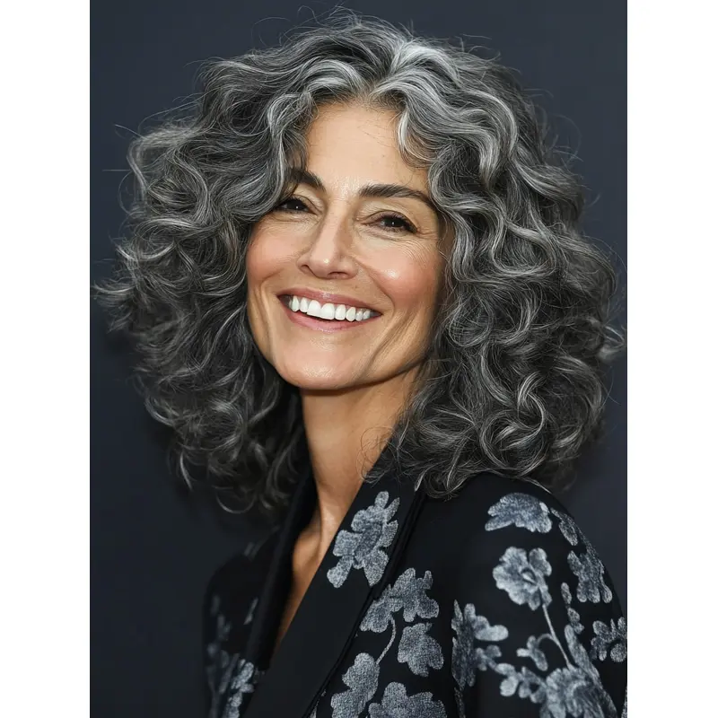 Curly Grey Hair Wig 12" Curly Layered Monofilament Wigs