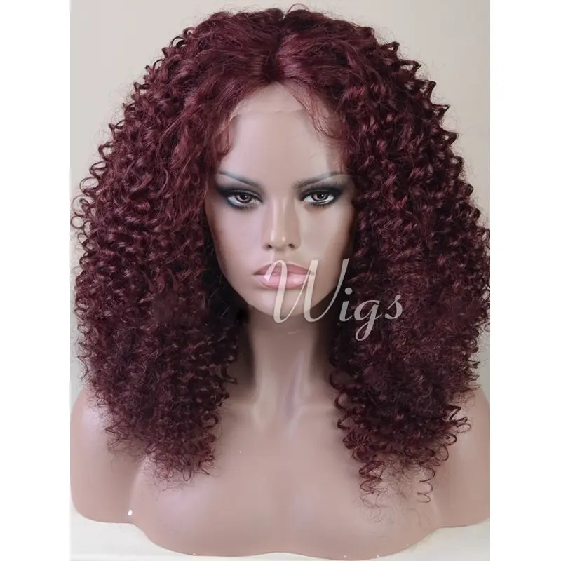 Dark Wine Curly Human Hair Full Lace Wig