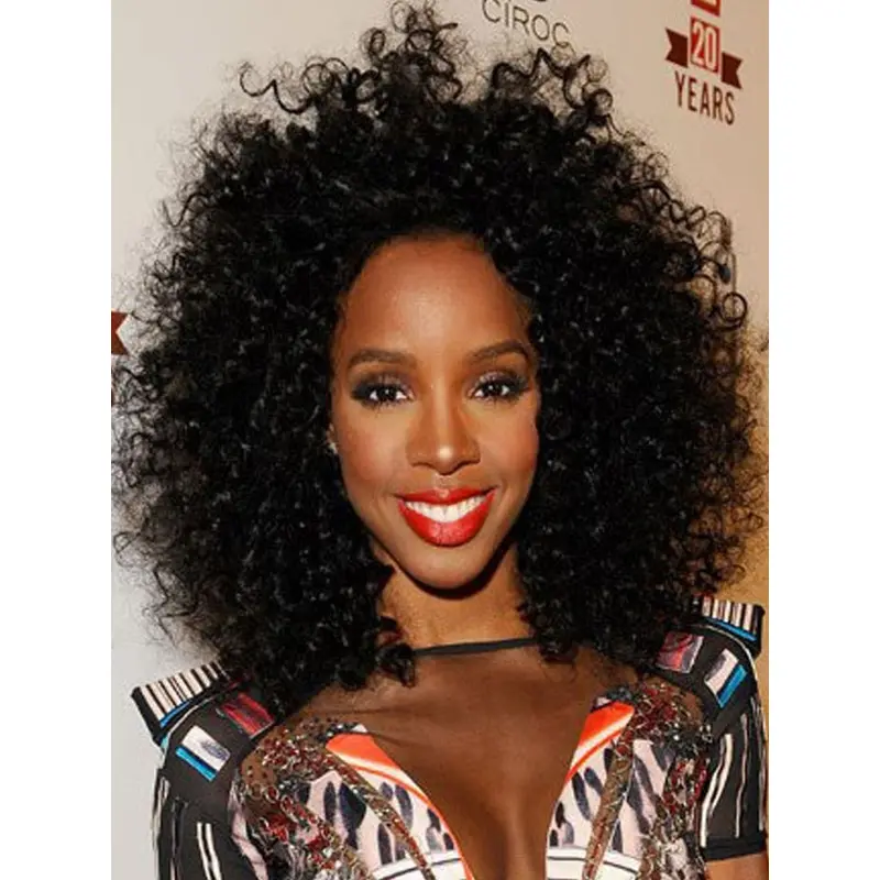 Full Lace Shoulder Length Kinky Curly Wigs Without Bangs