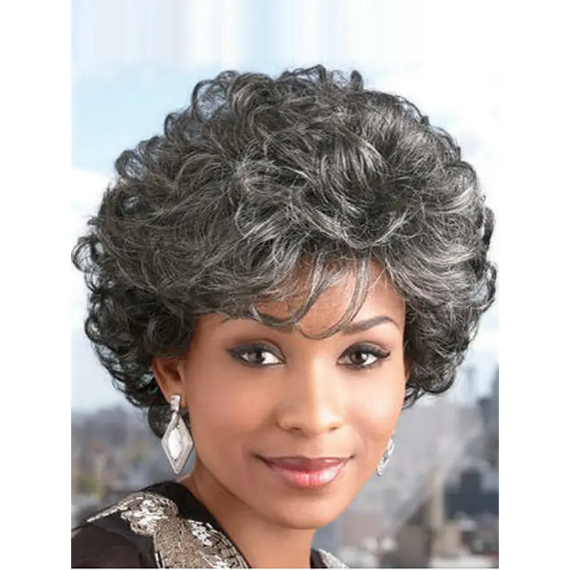 Ideal Curly Short Synthetic Grey Wigs