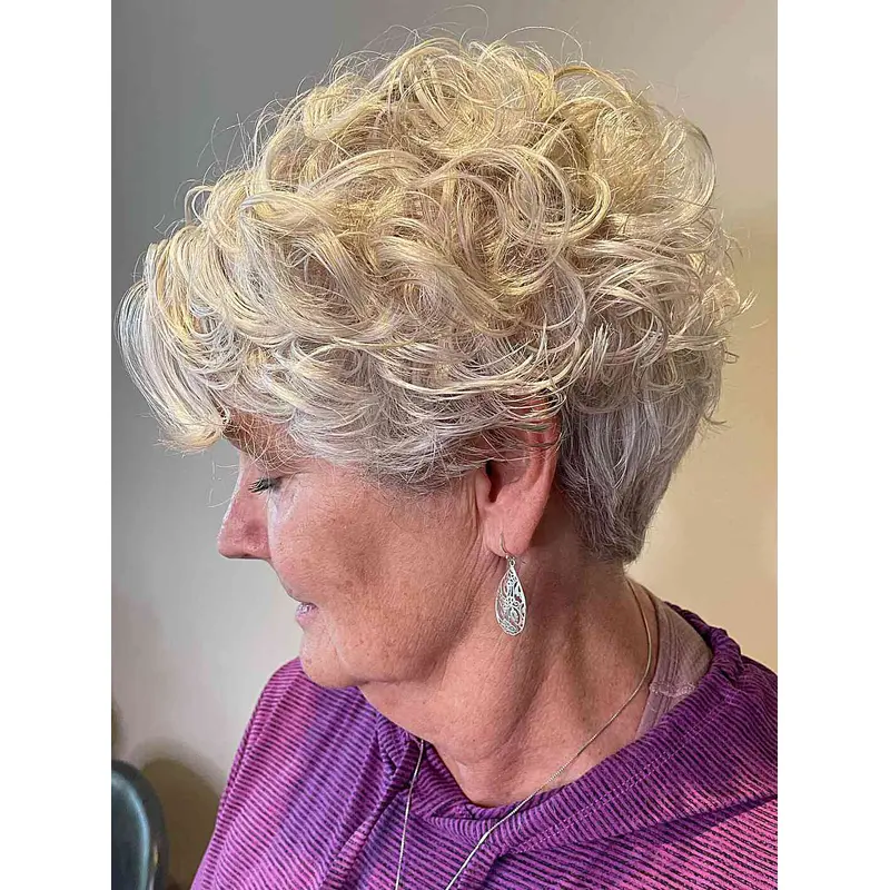 Ladies Short Hairstyles For Grey Hair Curly 4" Monofilament Cropped Wigs