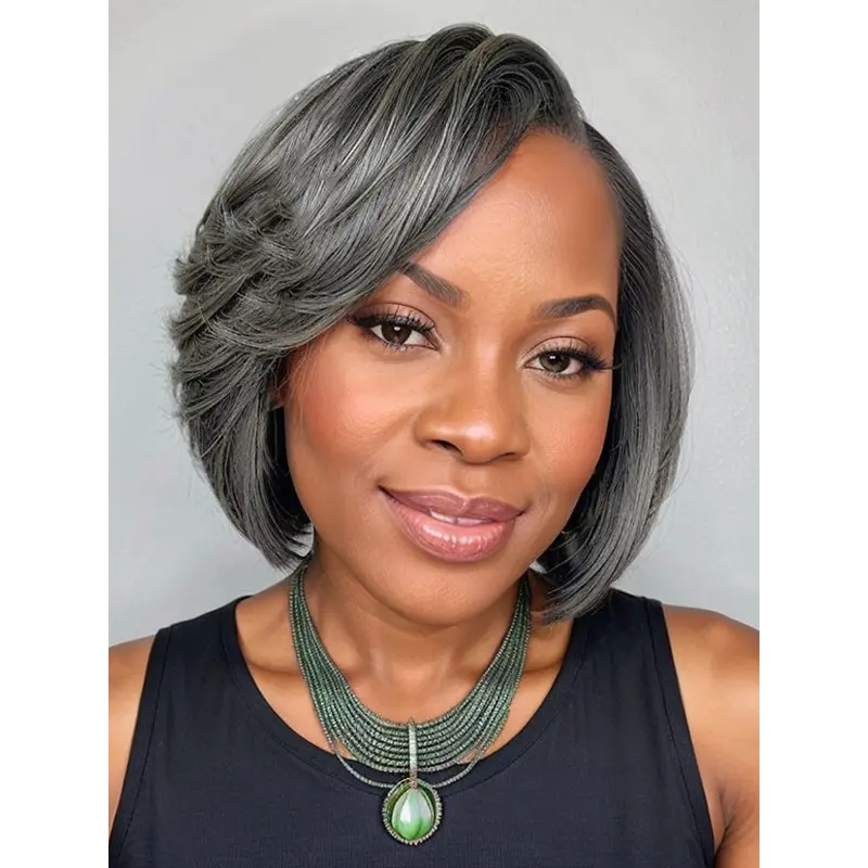 Lightweight Wigs For African American Synthetic 10" Chin Length Wavy Wigs