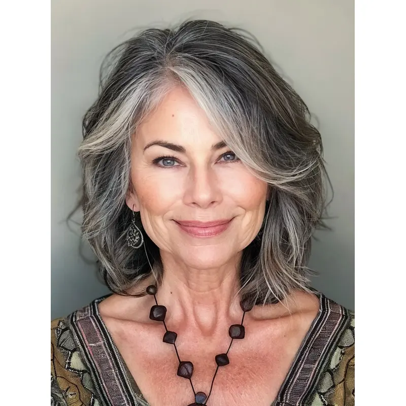 Old Ladies Grey Wigs Wavy 14" Synthetic Lace Front Wigs
