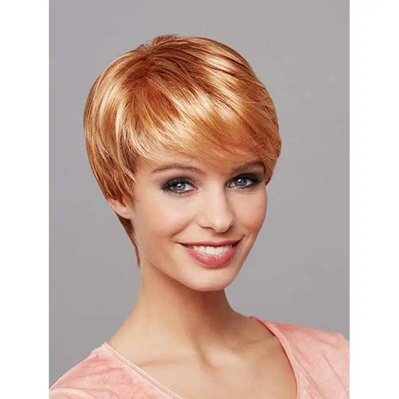 Short Blonde 8" Straight Synthetic Mono Wig