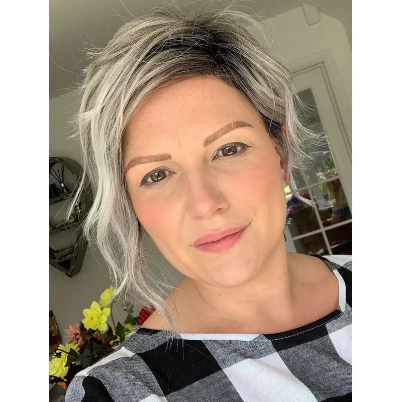 Short Pixie Wigs Synthetic Lace Front Grey Wavy Asymmetrical Wigs Short Sassy Wigs