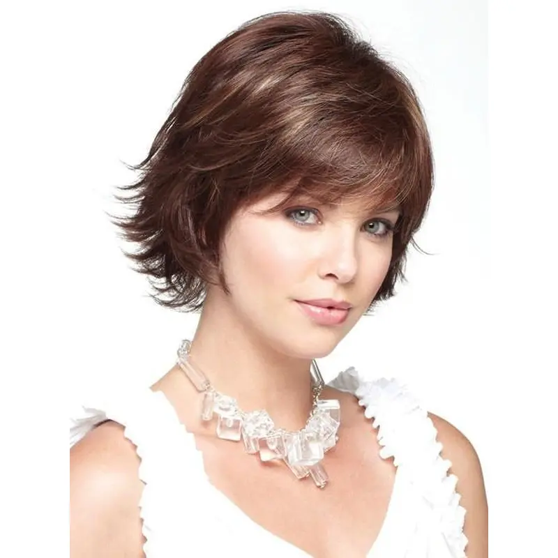 With Bangs Brown Monofilament 10" Synthetic Curly Wigs