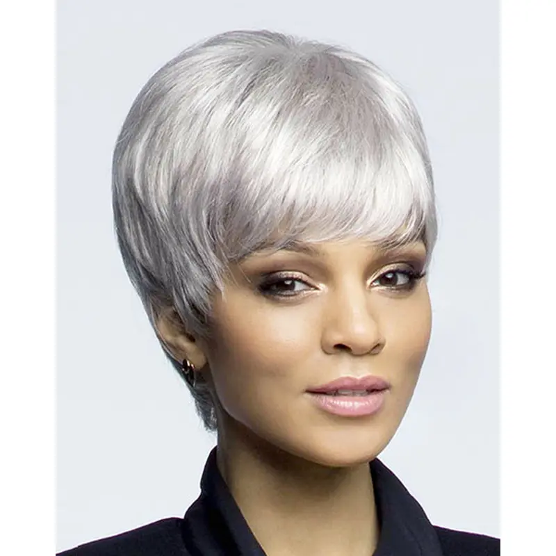 Convenient Lace Front Cropped Synthetic Grey Wigs