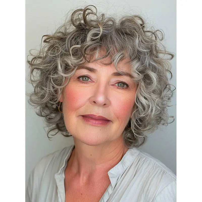 Curly Grey Wig Lace Front Synthetic Bobs Shoulder Length 12" Wigs