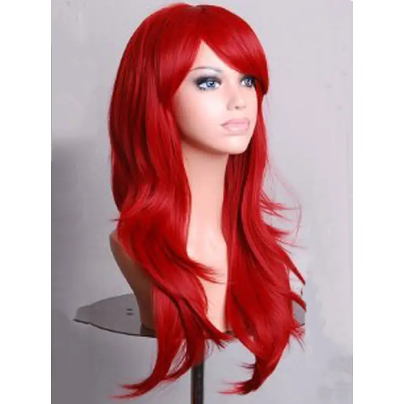 Dark Red Long Wavy With Bangs Lace Front Synthetic Wigs