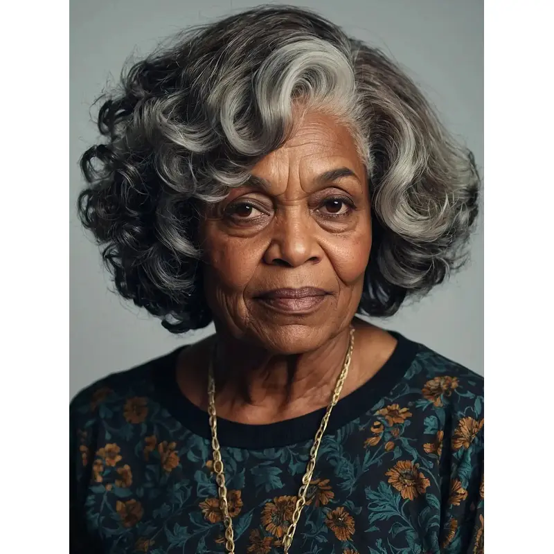 Grey African American Wigs Bobs Chin Length Curly Wigs