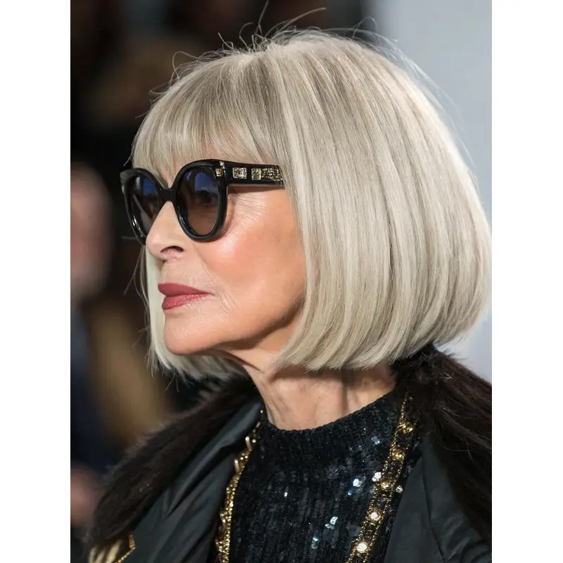 Grey Bob Haircuts Wig Lace Front 10" Straight Synthetic Wigs