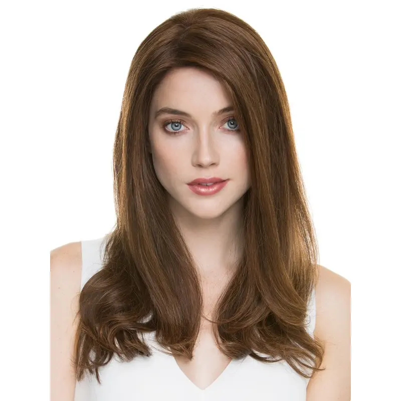Online Long Brown 16" Straight Layered Human Hair Wigs