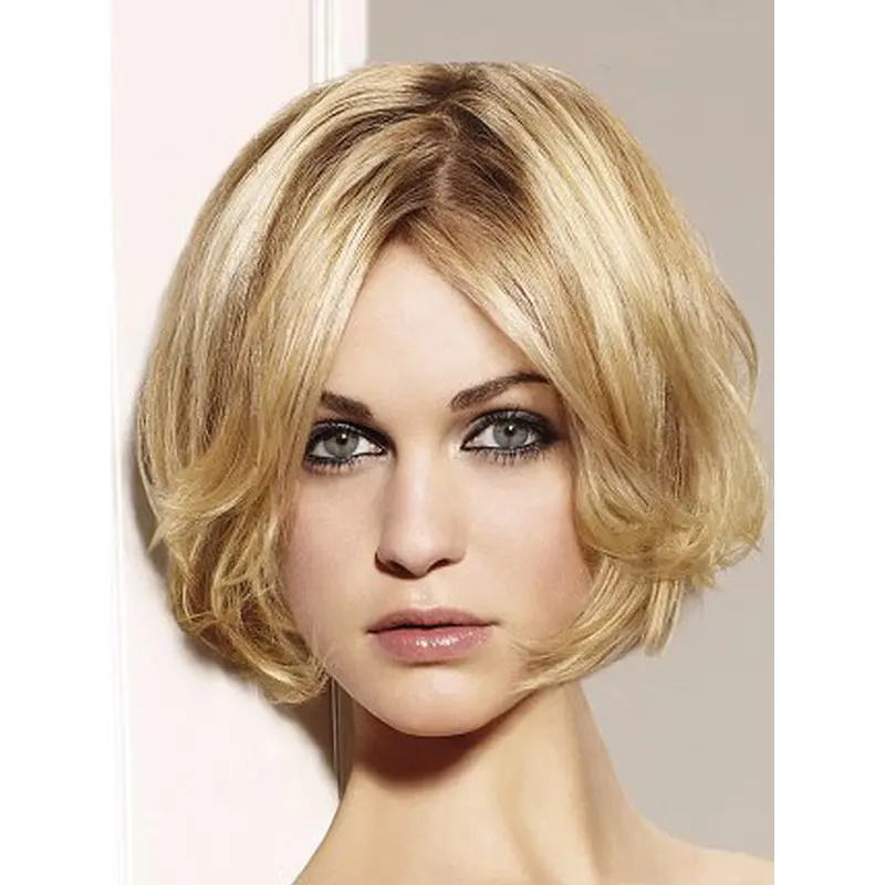 Preferential Blonde Wavy Chin Length Remy Human Lace Wigs For Cancer