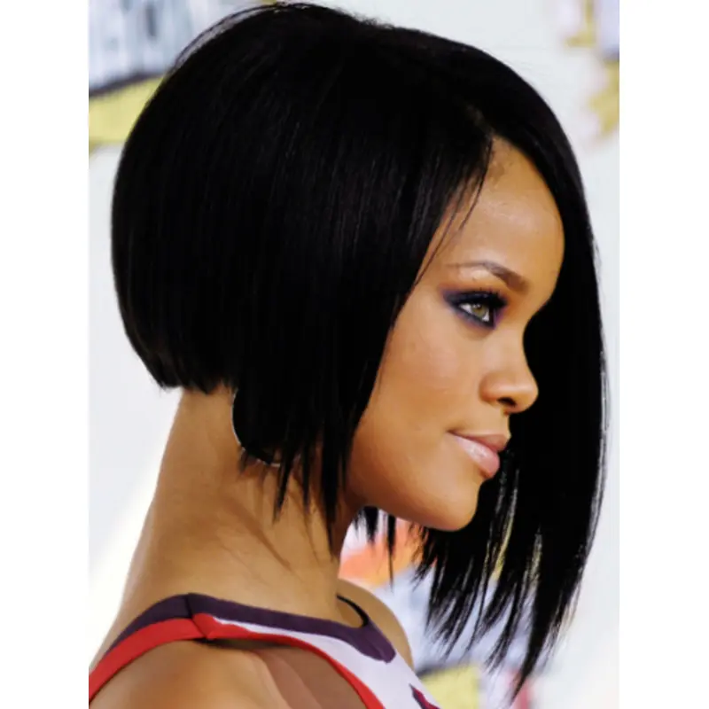 Rihanna Naruto-style 100% Human Remy Hair Short Layered Straight Lace Front Wig