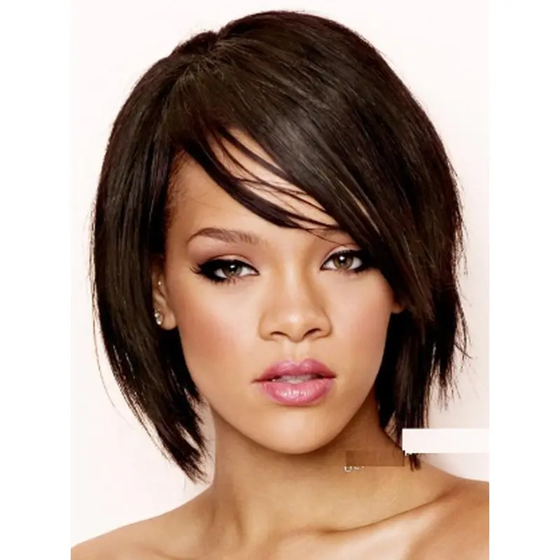 Rihanna Transformational Short Angled Lace Human Hair Bob Wig with Bangs
