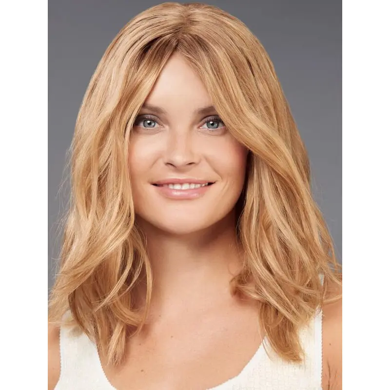 Shoulder Length Without Bangs Blonde 100% Hand-Tied 14" Wavy Quality Human Hair Wigs