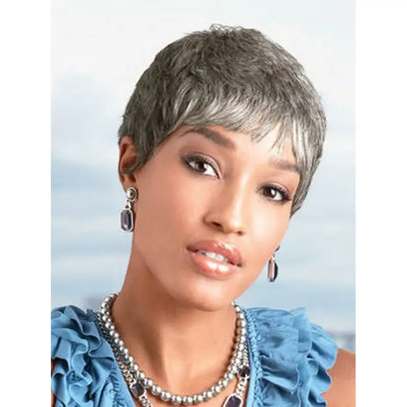 Exquisite Straight Cropped Synthetic Grey Wigs