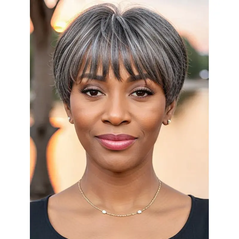 Gray Wigs For African American Women Salt And Pepper Straight Monofilament Wigs