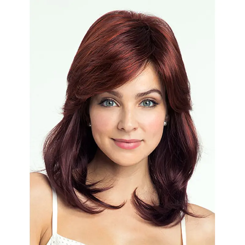 Red Trendy Wavy Synthetic Medium Wigs