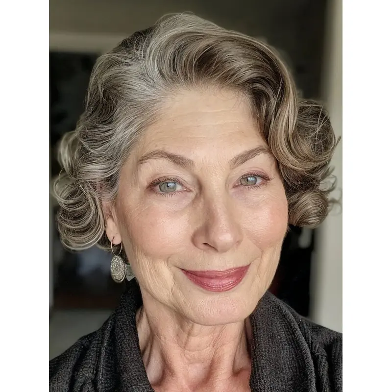 Short Human Hair Curly Wigs Grey 6" Wigs