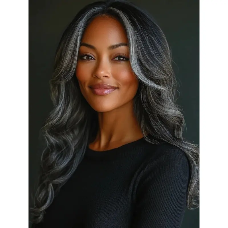 Wigs For African American Women Salt and Pepper Wavy Monofilament Wigs
