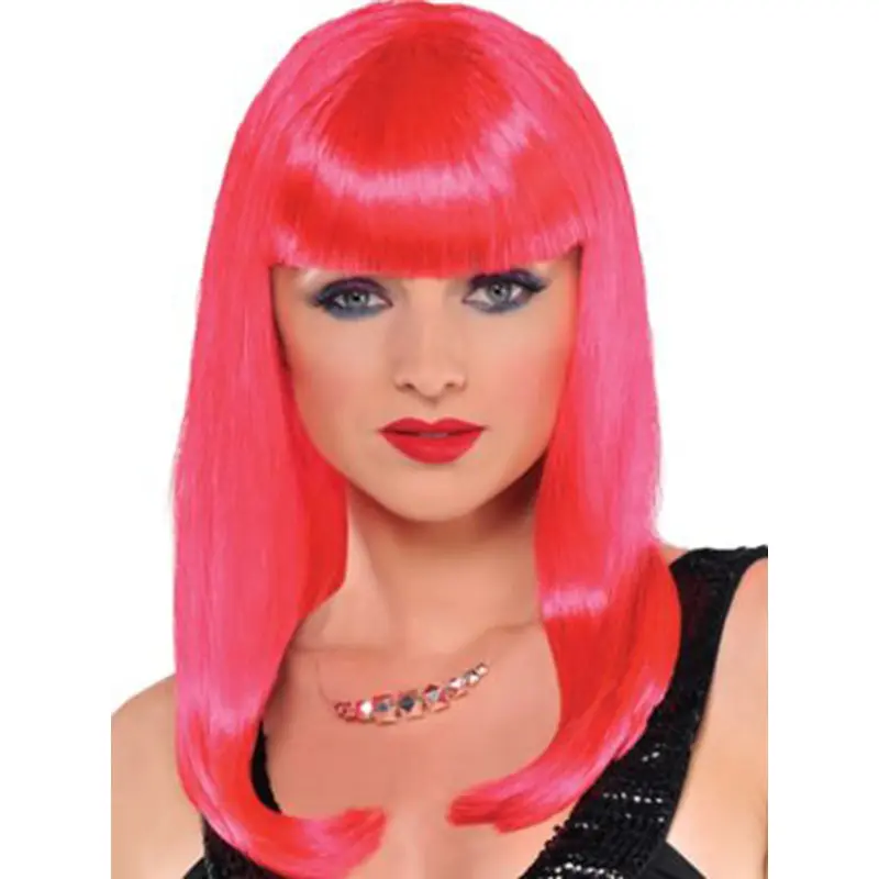16 Inches Red Pink Straight Lace Front Synthetic Wigs