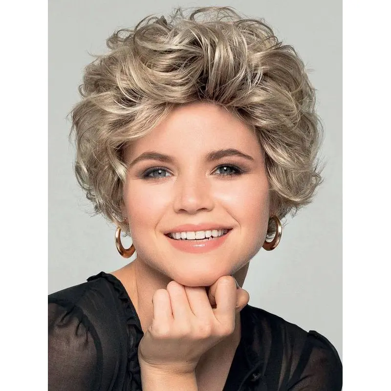 Curly Monofilament Blonde Synthetic Ladies Short Wigs New